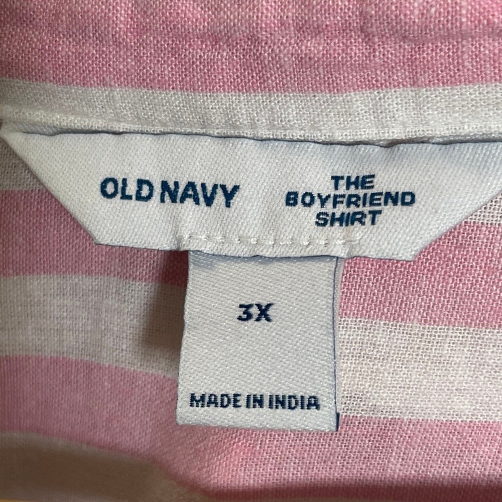 Old Navy Womens Plus 3X Boyfriend Shirt Pink White Striped Linen Blend Button Up - Picture 3 of 8